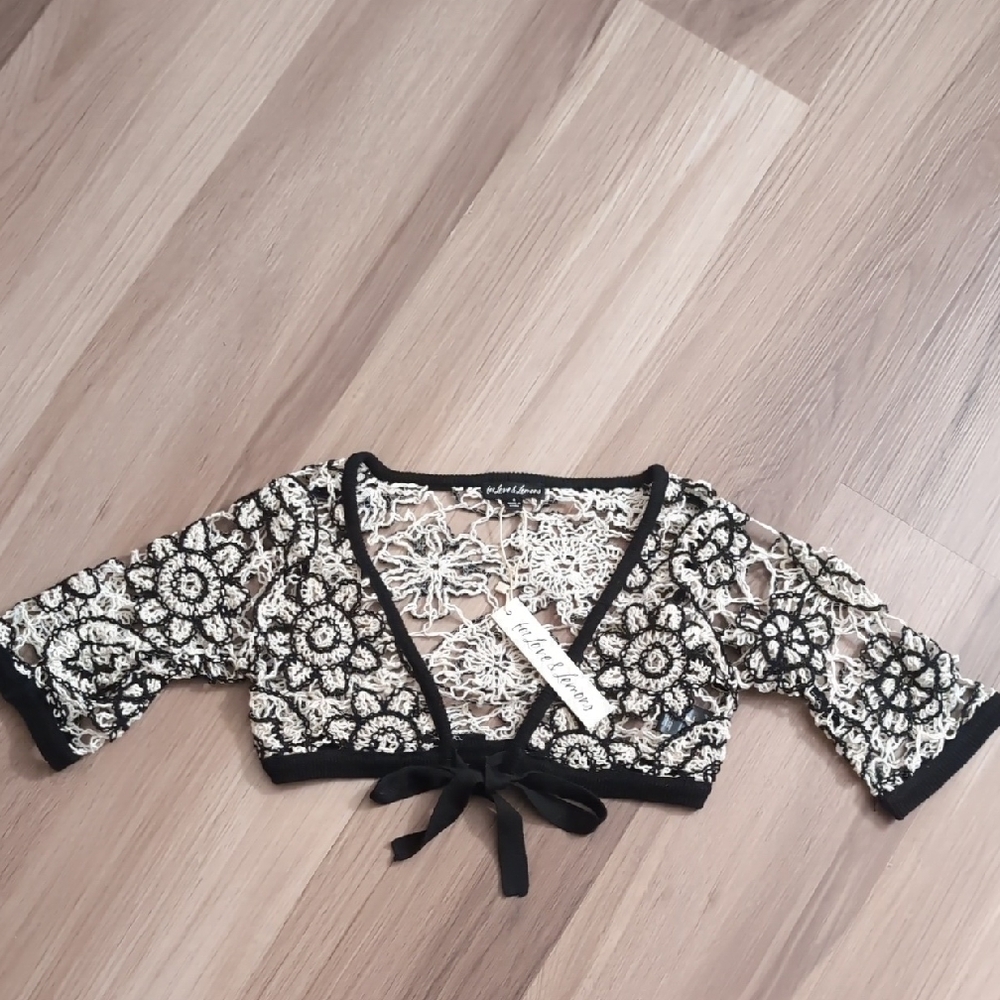 For Love And Lemons Black and Cream Lace Crop Top
